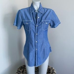 Calvin Klein ladies denim button up collared tapered shirt shirt
